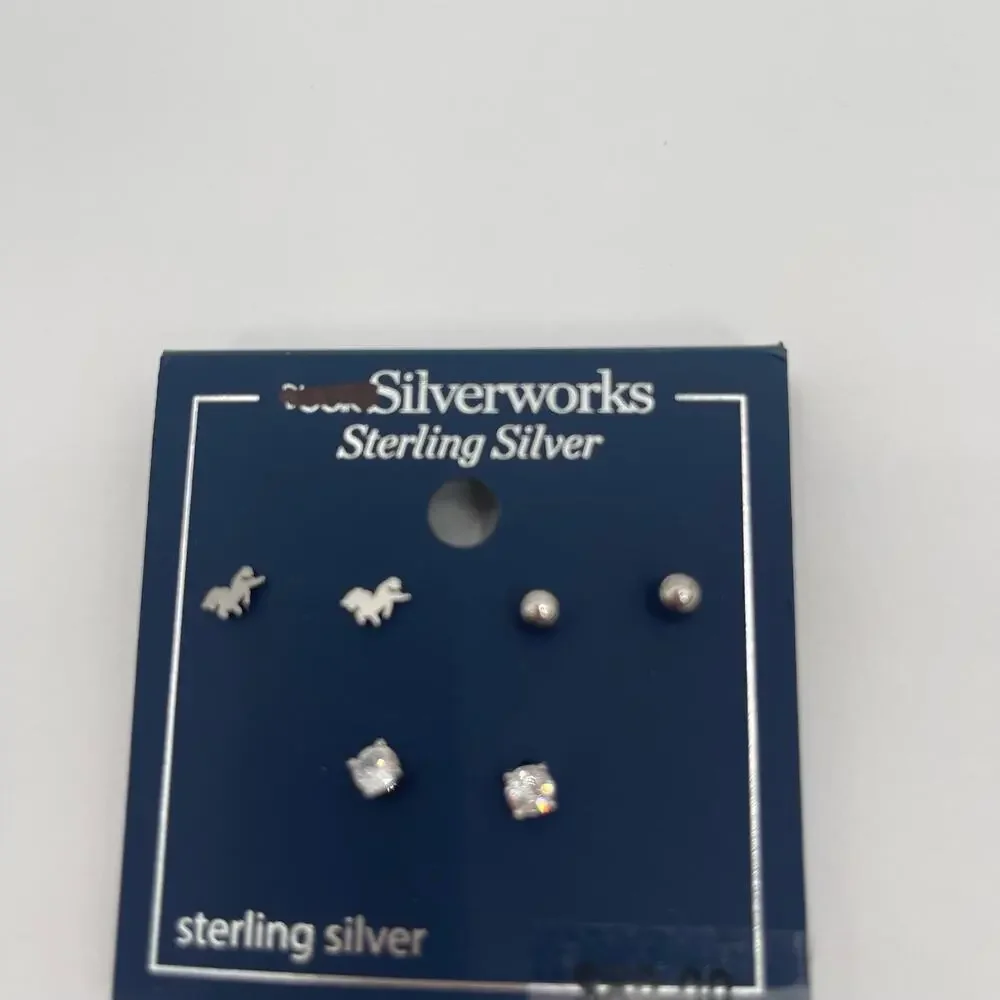 BELK Silverworks Sterling Silver Stud Earrings Set of 3 NWT Mini Stackable Studs